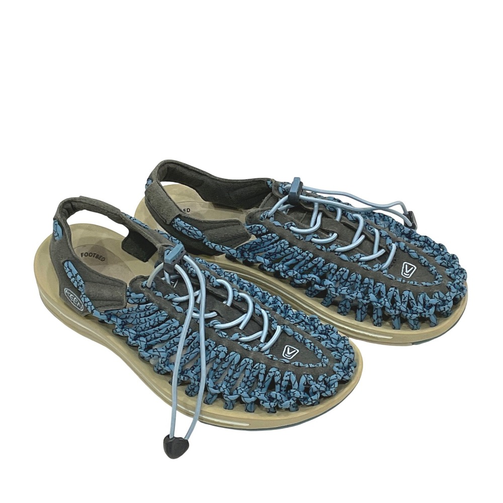 KEEN UNEEK Sandals Womens 7 Blue Woven bungee Water Hiking Beach Shoes Gorp shoe
